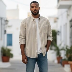 BF1122 Mens Nautica Designer Striped Casual Button Down Shirt XL